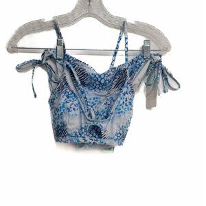 Sandcastle Womens Blue White Aqua Bikini Swimwear Two Piece Spaghetti Strap L